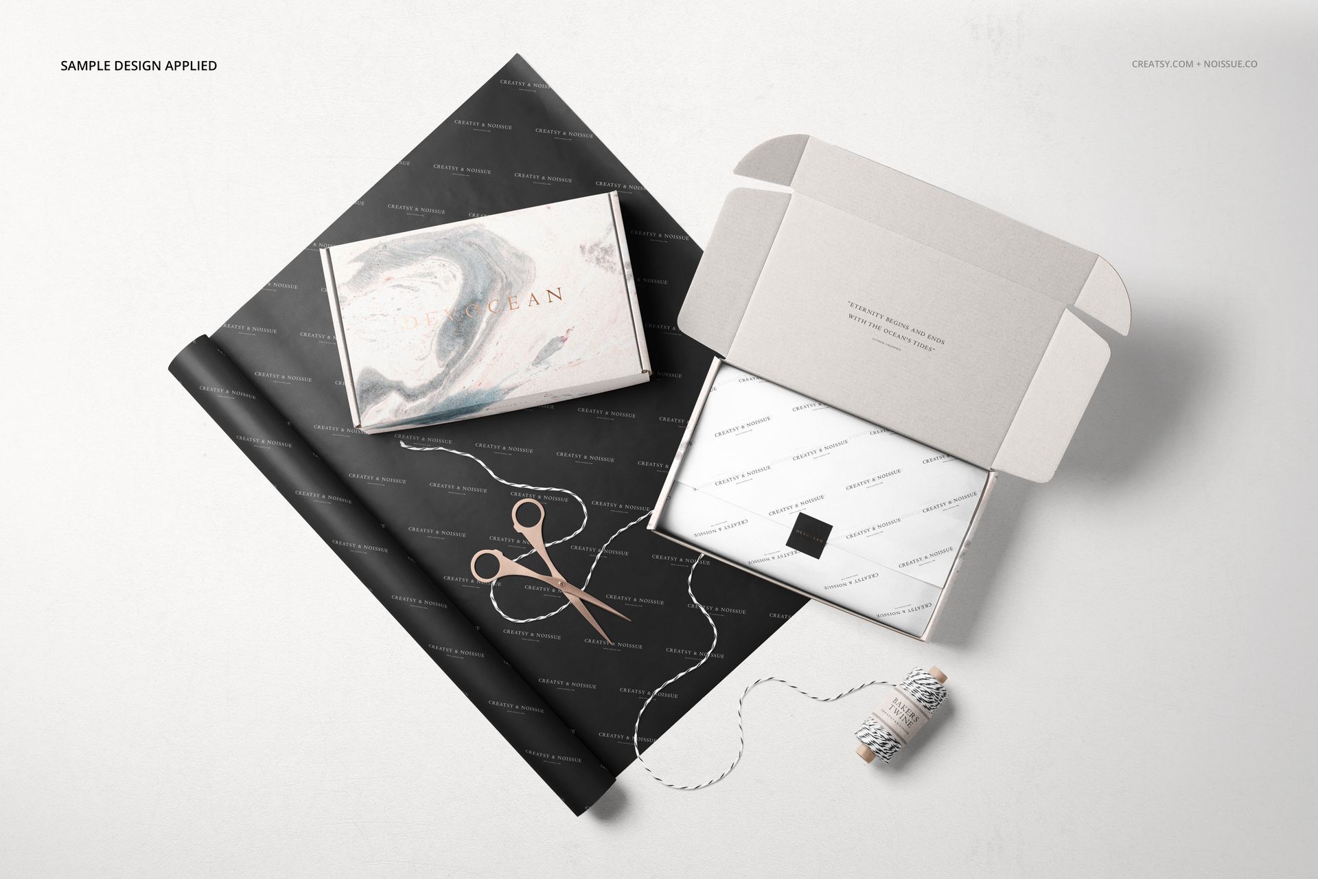 Mailing box mockup set featuring two rectangular boxes in neutral tones, shown from top and angled views on a white surface.