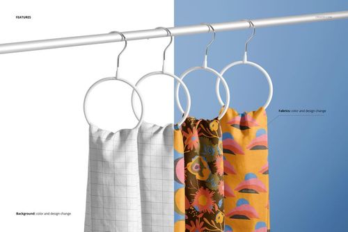 Front view of silk scarves mockup, two with neutral grid prints and two with bright, multicolored floral motifs.