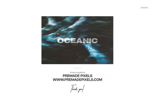 Front view of a translucent vinyl record mockup with abstract blue and black artwork and bold text in the center.