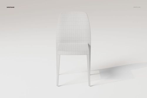 Front view of a modern garden plastic chair 3D model in white with visible wireframe mesh on a plain background.