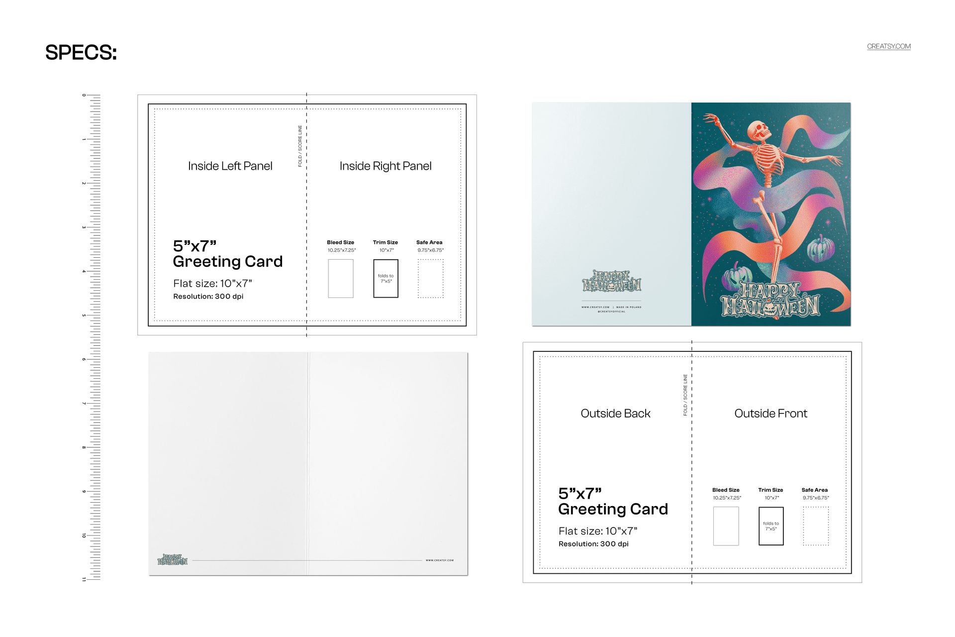 Vintage Halloween Midnight Skeleton Dance 5x7 Card Template - mockup screenshot 2