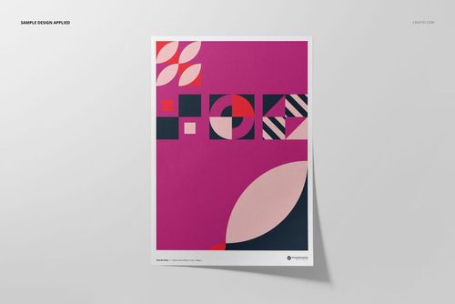 A3 fine art print mockup featuring a geometric abstract design in pink, navy, and cream on a white background.