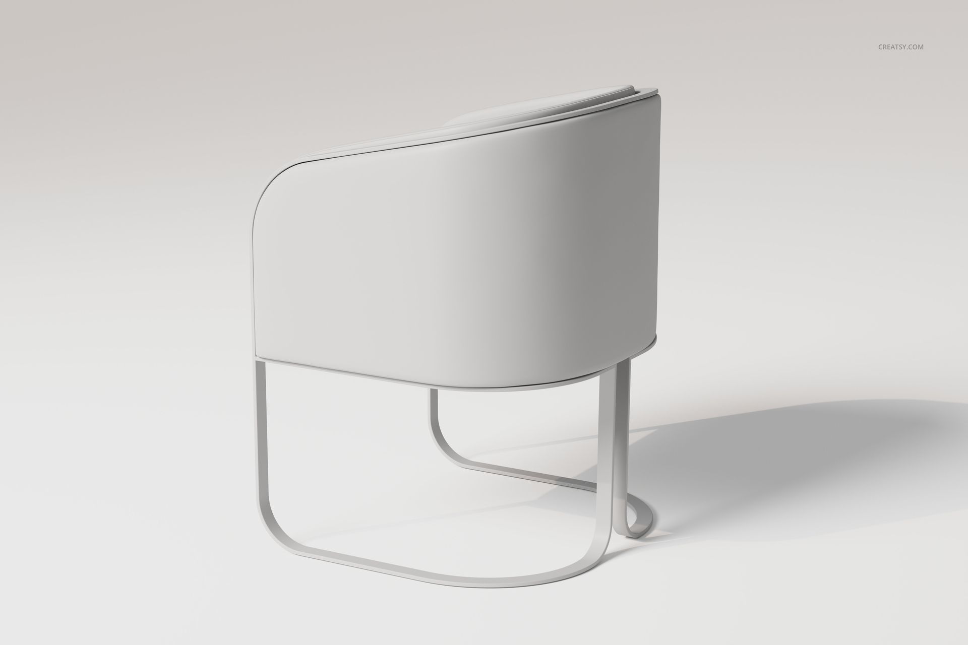 Modern tub chair with a rounded backrest and chrome metal legs, shown in a side view on a plain white background.