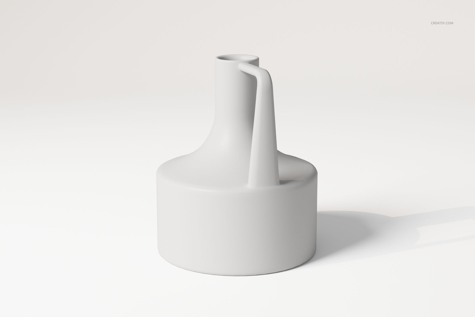 Minimalist decorative pitcher vase with a cylindrical base and sculptural spout, shown in a neutral white color on a plain background.