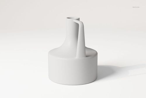 Minimalist decorative pitcher vase with a cylindrical base and sculptural spout, shown in a neutral white color on a plain background.