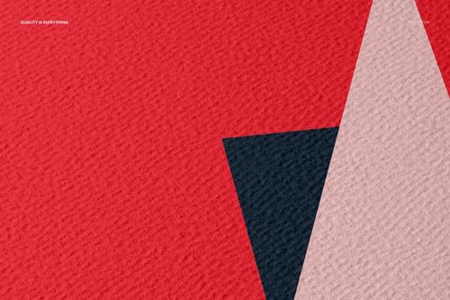 Close-up of a fine art print mockup on textured Hahnemühle Albrecht Dürer paper with red, black, and beige geometric shapes.