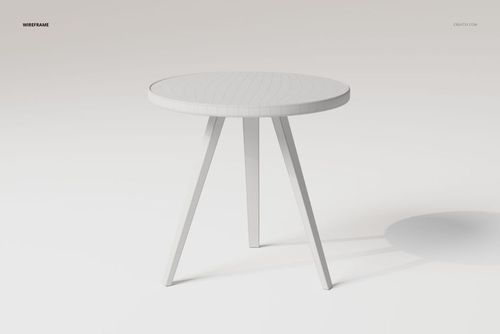 Round three legged table with a smooth surface, shown in a wireframe style on a plain white background.