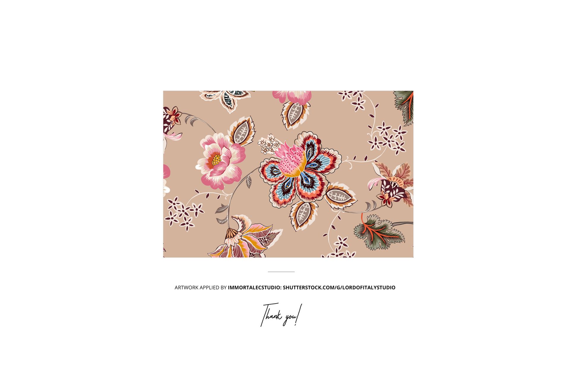 Rectangular mockup featuring a floral pattern with pink, blue, and orange flowers on a beige background, shown from the front.