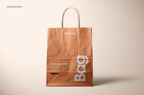 Metallic kraft paper shopping bag mockup displayed upright, featuring a brown color and simple design.