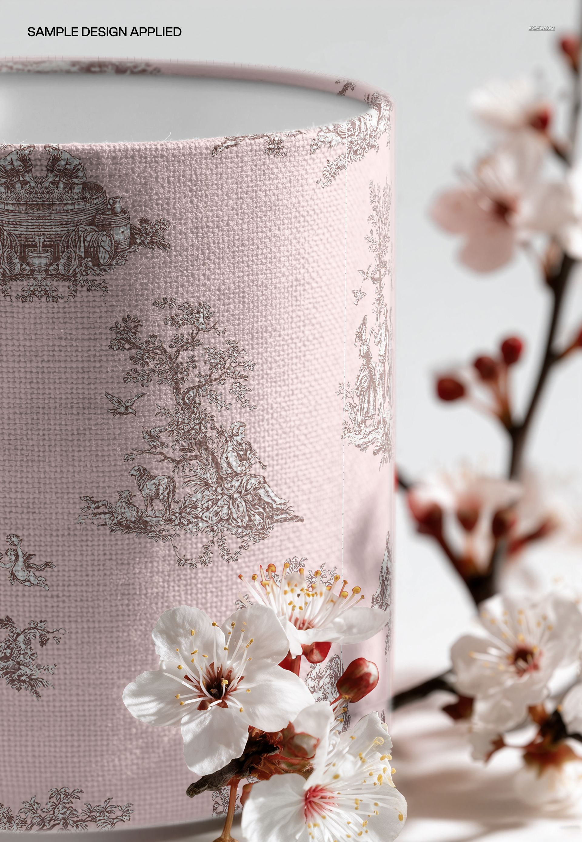 Drum Lampshade with Cherry Blossoms Close Up Mockup - mockup screenshot 4