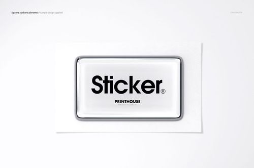 Rectangular 3D epoxy dome sticker mockup with black text on a white background, shown from a top view.
