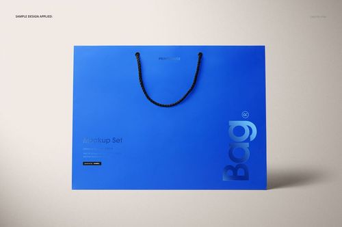 Eurotote bag mockup with a bold blue color, black rope handles, and front view against a light background.