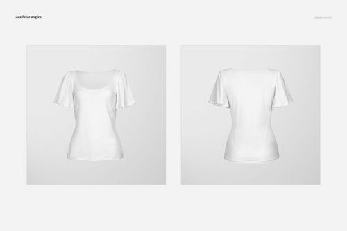 Front and back views of a women's blouse with wavy sleeves, displayed on a solid white background in a mockup set.