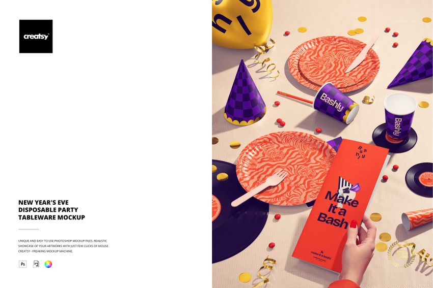 New Year's Eve Disposable Party Tableware Mockup - mockup screenshot 1