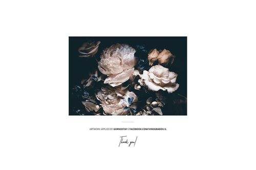 Rolled canvas print mockup featuring a rectangular floral artwork with pale flowers on a dark background, front view.