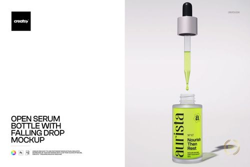 Open Serum Bottle with Falling Drop Mockup - mockup preview 1