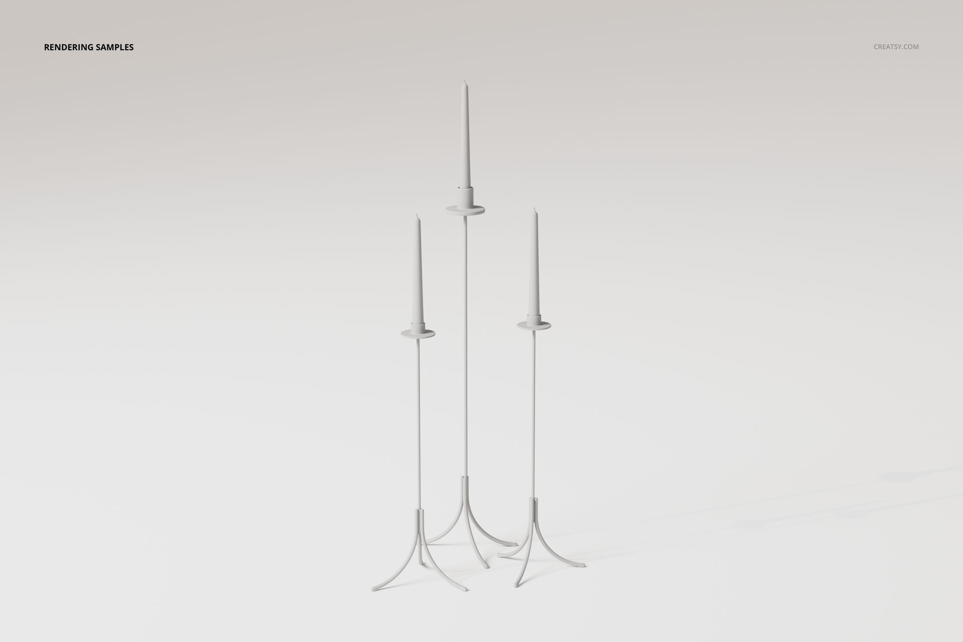 Three tall floor candle holders with slender metallic stands and minimalist bases, displayed on a plain white background.