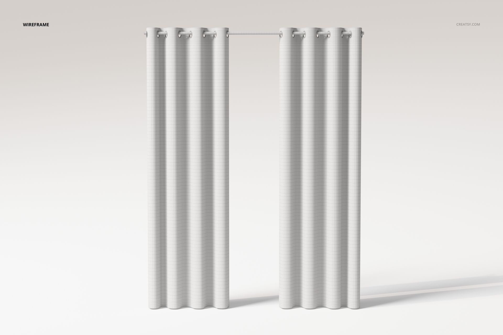 Front view of single panel eyelet curtains in white fabric, displayed against a plain light background.