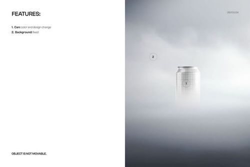 Standing soda can with a metallic finish partially surrounded by light fog, shown from the front in a PSD mockup scene.