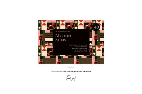 Front view of fabric rolls mockup featuring an abstract Christmas pattern with geometric shapes and festive colors.
