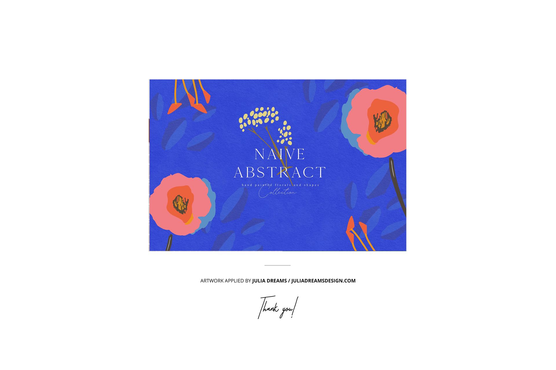 Large tote bag mockup featuring a blue background with abstract floral patterns, shown from the front view.