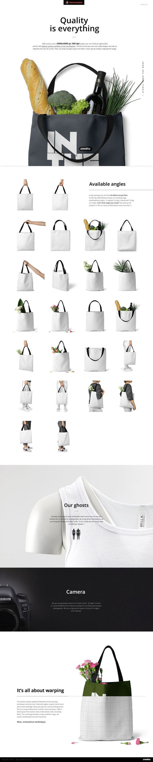 Polyester tote bag mockup featuring a white bag with black handles, shown from the front and filled with groceries.
