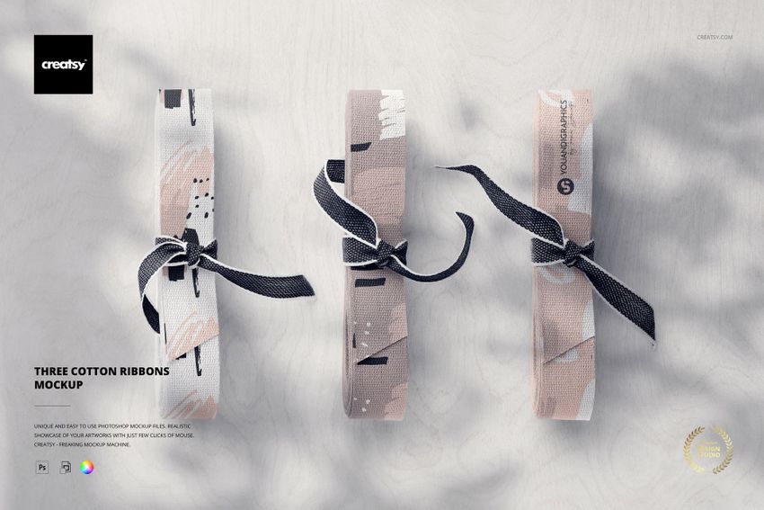 Three Cotton Ribbons Mockup - mockup screenshot 1