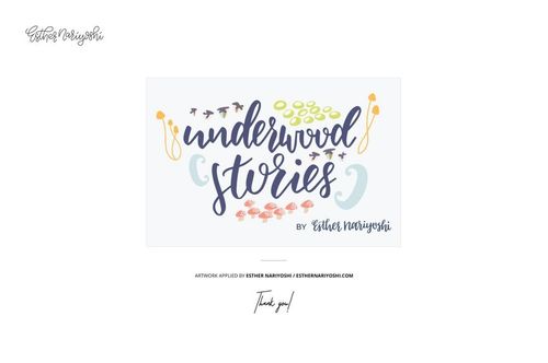 Cotton fabric mockup featuring whimsical illustrations, measuring tape, and Esther Nariyoshi's artwork on white.