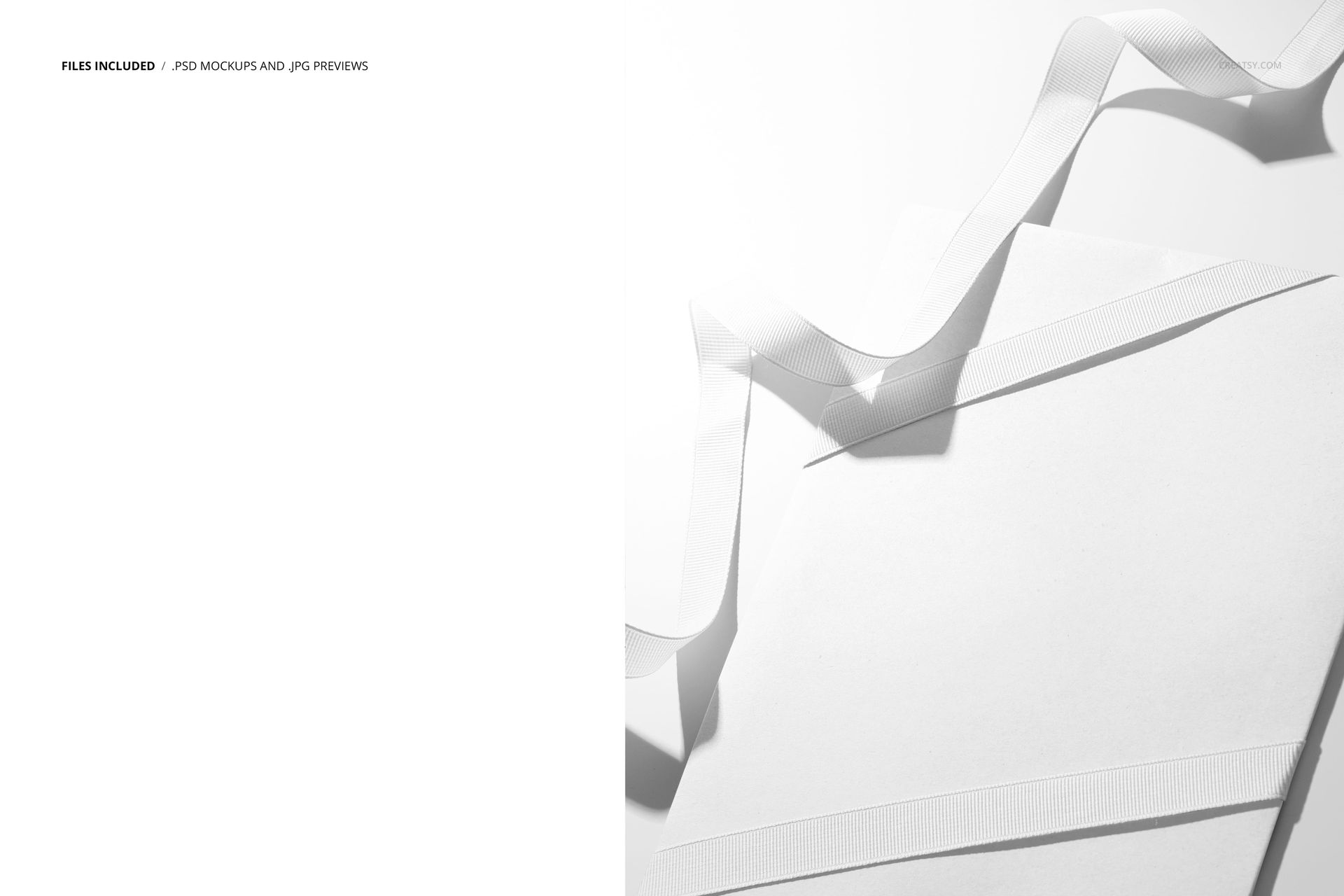 White envelope and ribbon mockup displayed from above, showing clean lines and minimalistic stationery design.