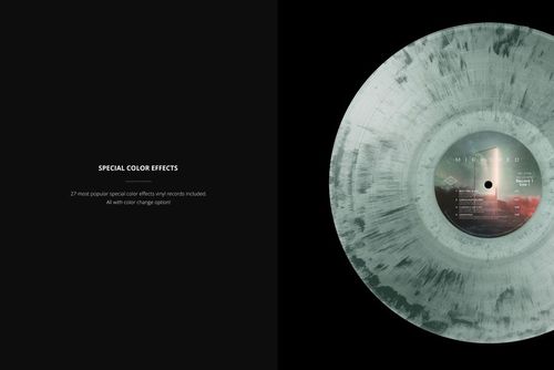 Translucent vinyl record mockup shown from above, featuring subtle color effects and a circular shape.
