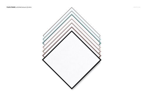 Mockup of multiple square canvases with plain floater frames, arranged in a layered diamond pattern on a light backdrop.