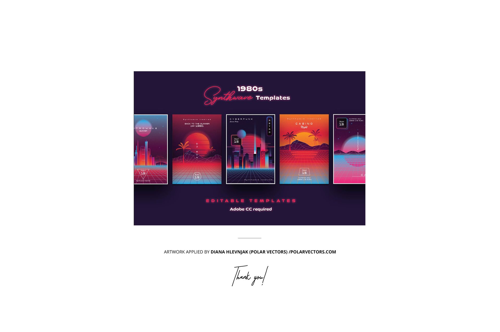 Five iPhone 12 glossy snap cases in various colors displayed upright, each featuring a vibrant, retro-themed design.