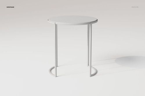 Round loft style side table with thin metal legs shown in a wireframe render on a plain white background.