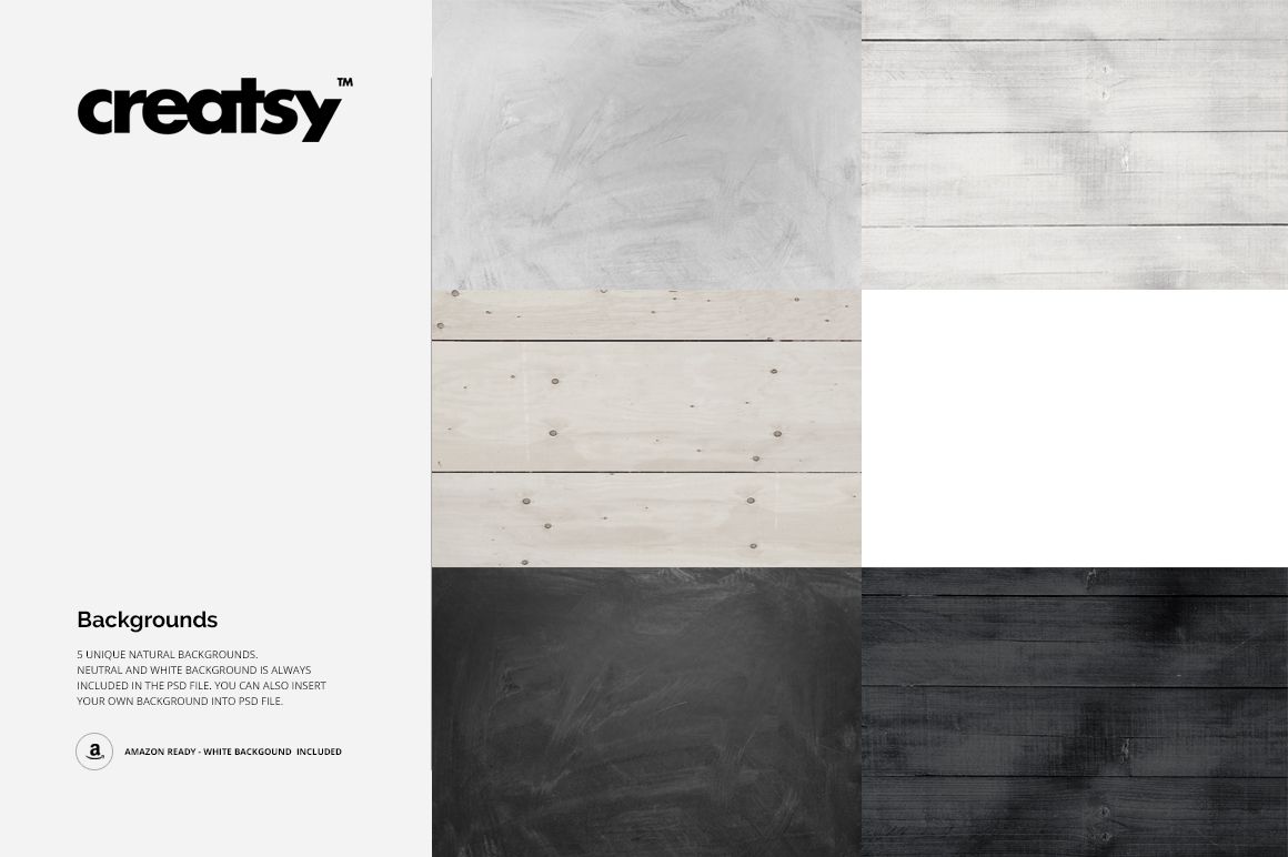 Slate plate mockup featuring five rectangular backgrounds in various natural textures and colors, arranged in a grid.