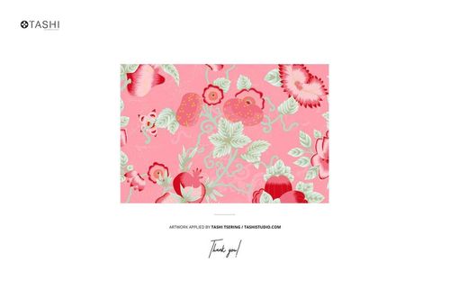 Rectangular cake plate mockup featuring a pink background with strawberries, flowers, and green leaves in a front view.
