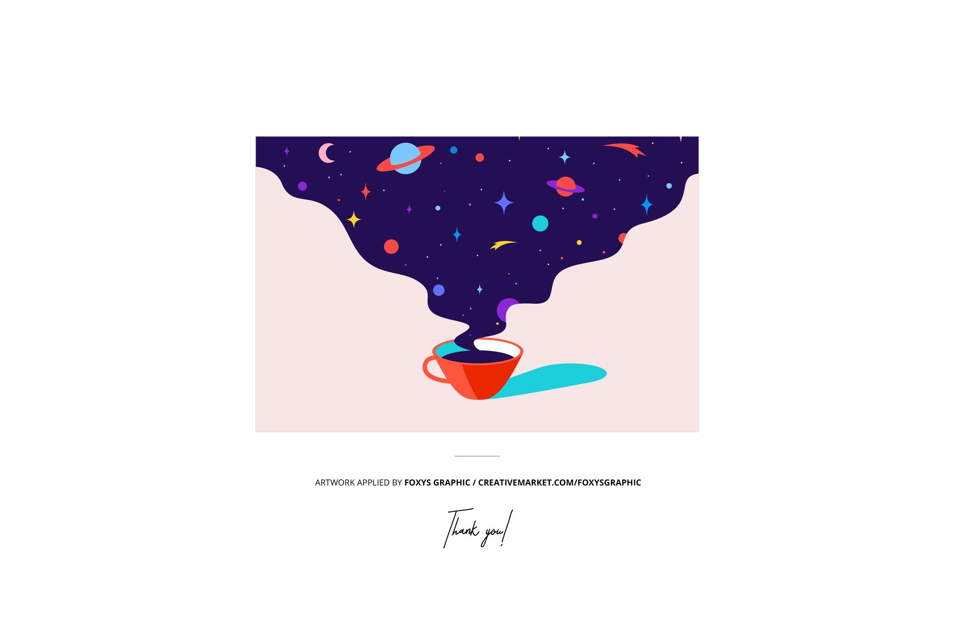 Front view of a stand up zip lock pouch mockup featuring a red cup with cosmic steam and planets on a white background.