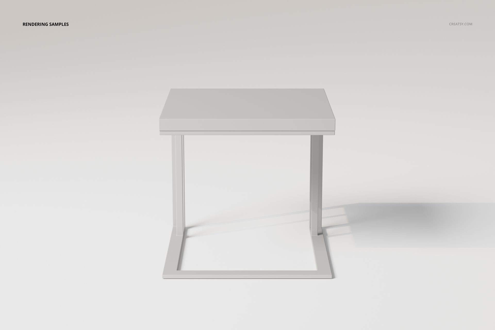 Minimalist C-shaped side table in light gray, shown from the front against a plain white background.
