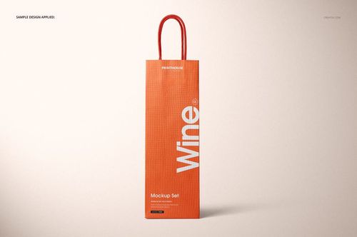 Eurotote wine tote bag mockup displayed upright, orange color with white lettering, simple light backdrop.