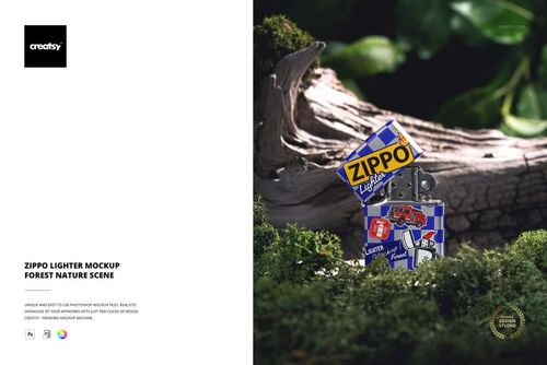 Zippo Lighter Mockup - Forest Nature Scene - mockup preview 1