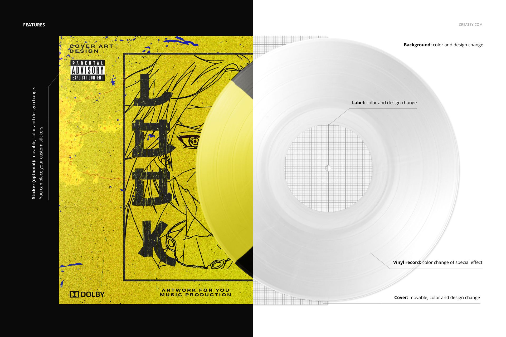 Split Effect Vinyl Record & Cover Mockup v.3 - mockup screenshot 3