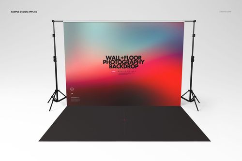 Photography backdrop mockup set featuring a gradient wall and solid black floor, shown from a front angle in a studio setup.