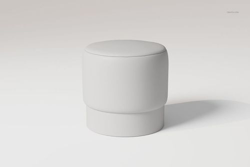 Upholstered pouf with a cylindrical shape in solid white color, shown from a front angle on a neutral background.