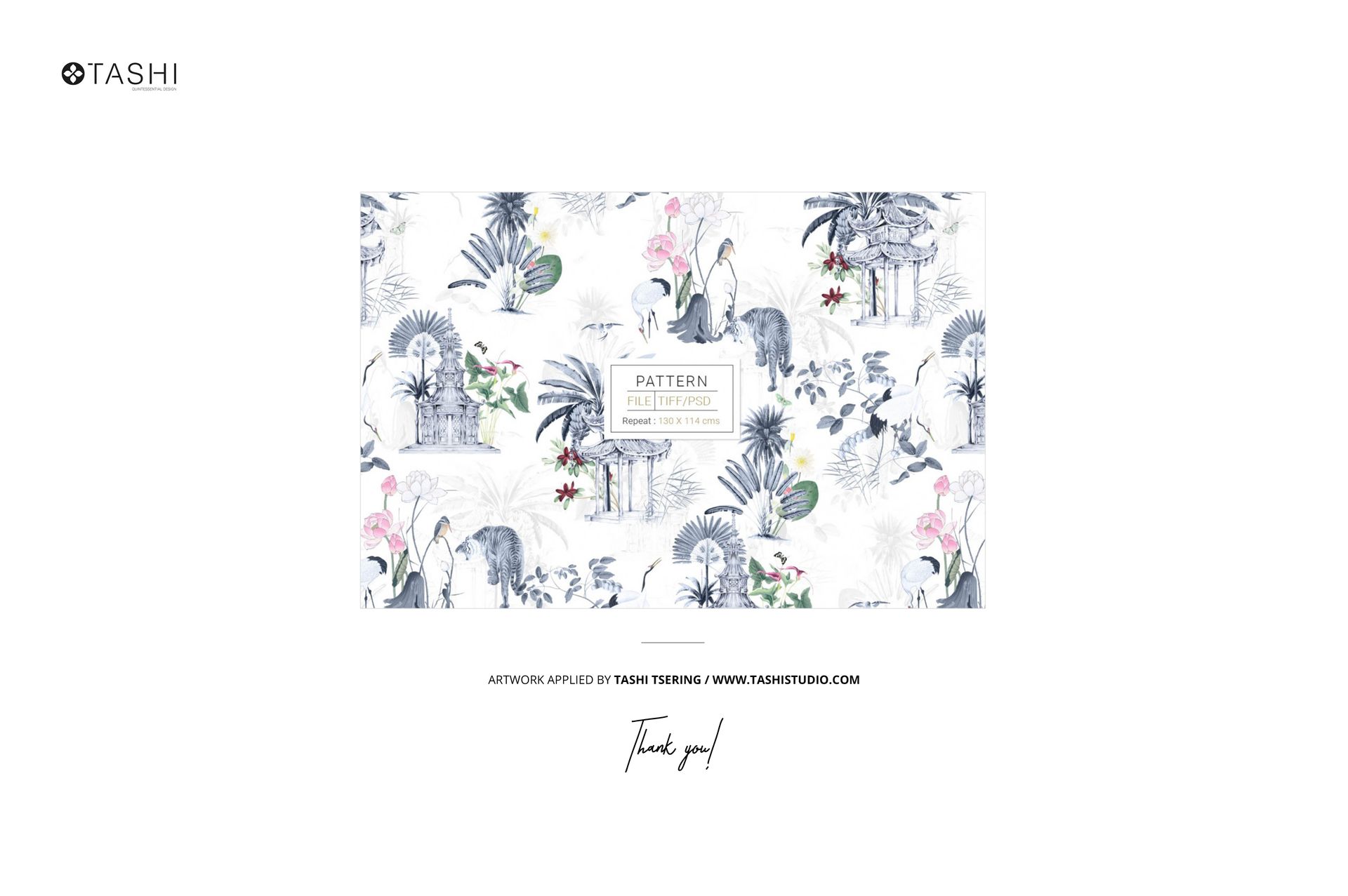 Rectangular garden furniture cushion mockup with botanical and animal pattern, front view on white background.