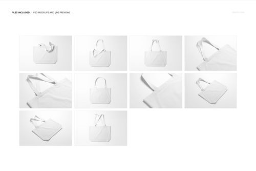 Weekender tote bag mockup set featuring a plain white fabric bag shown in various angles and perspectives on a light background.