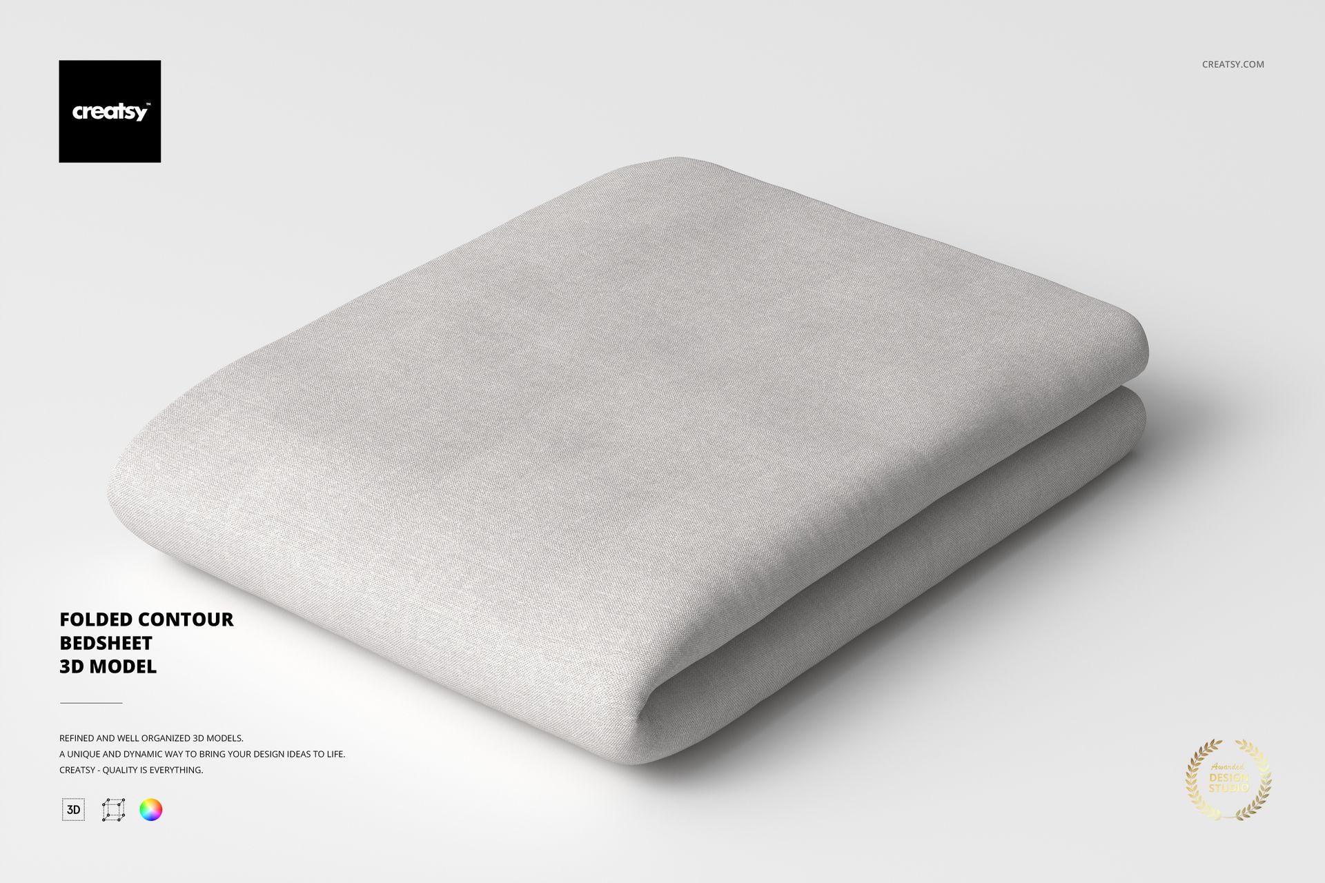 Folded bedsheet with a light gray fabric texture, shown from a top angled view on a plain white background.