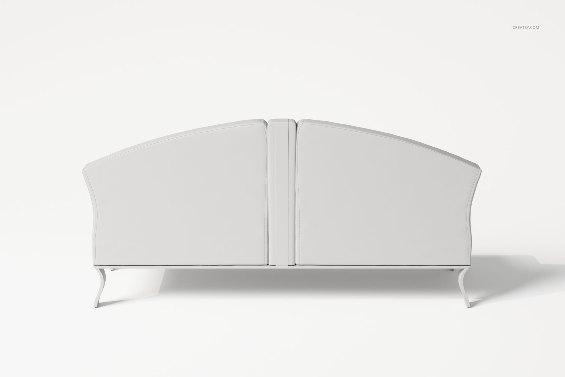 Front view of a white Art Nouveau sofa with curved armrests and minimalist design on a plain white background.