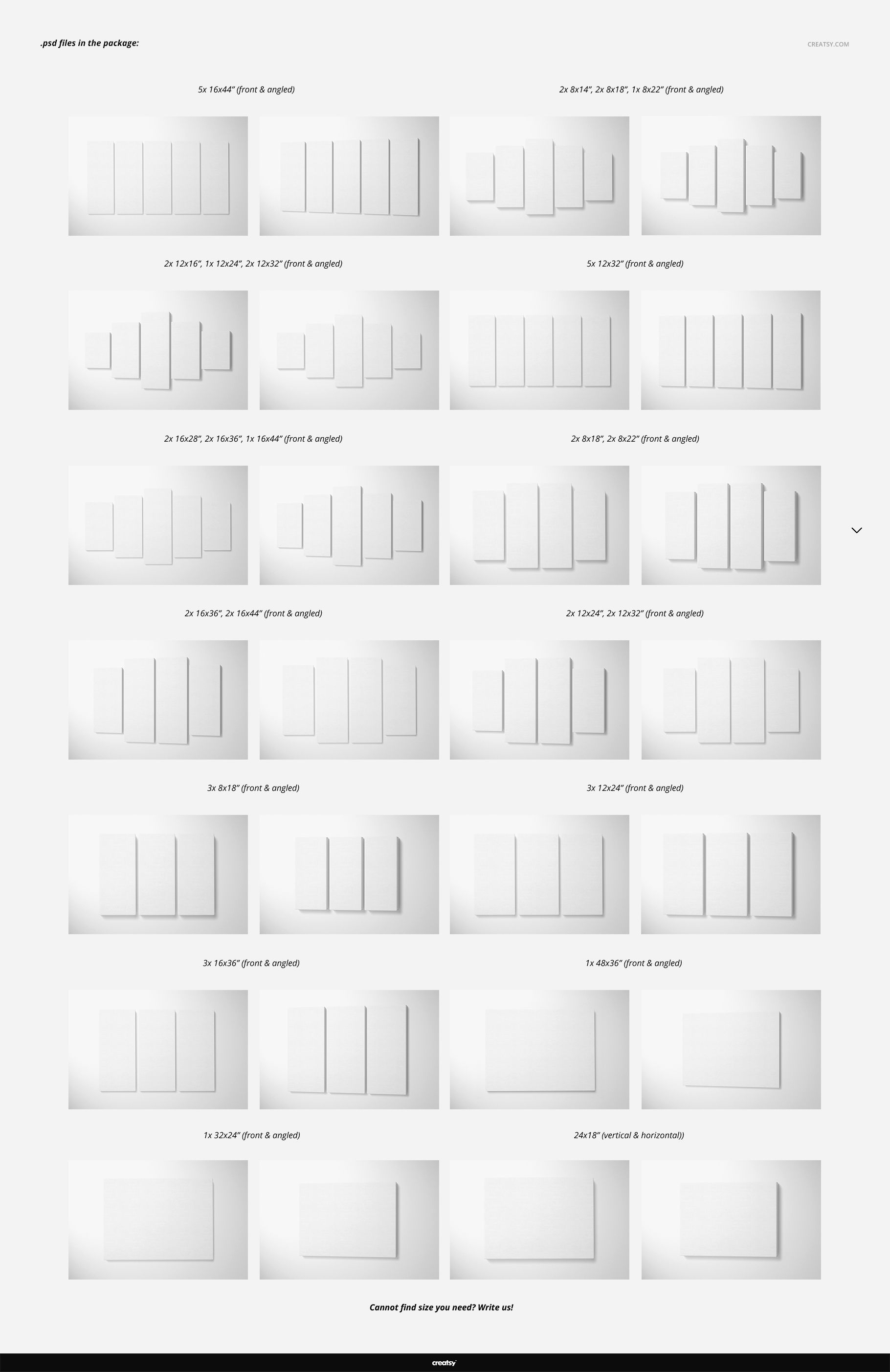 Multiple split canvas print mockups displayed in various sizes and arrangements, shown from a front view on a white background.