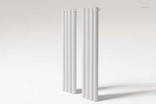 Front view of two single panel eyelet curtains in solid white, displayed standing upright on a plain light background.