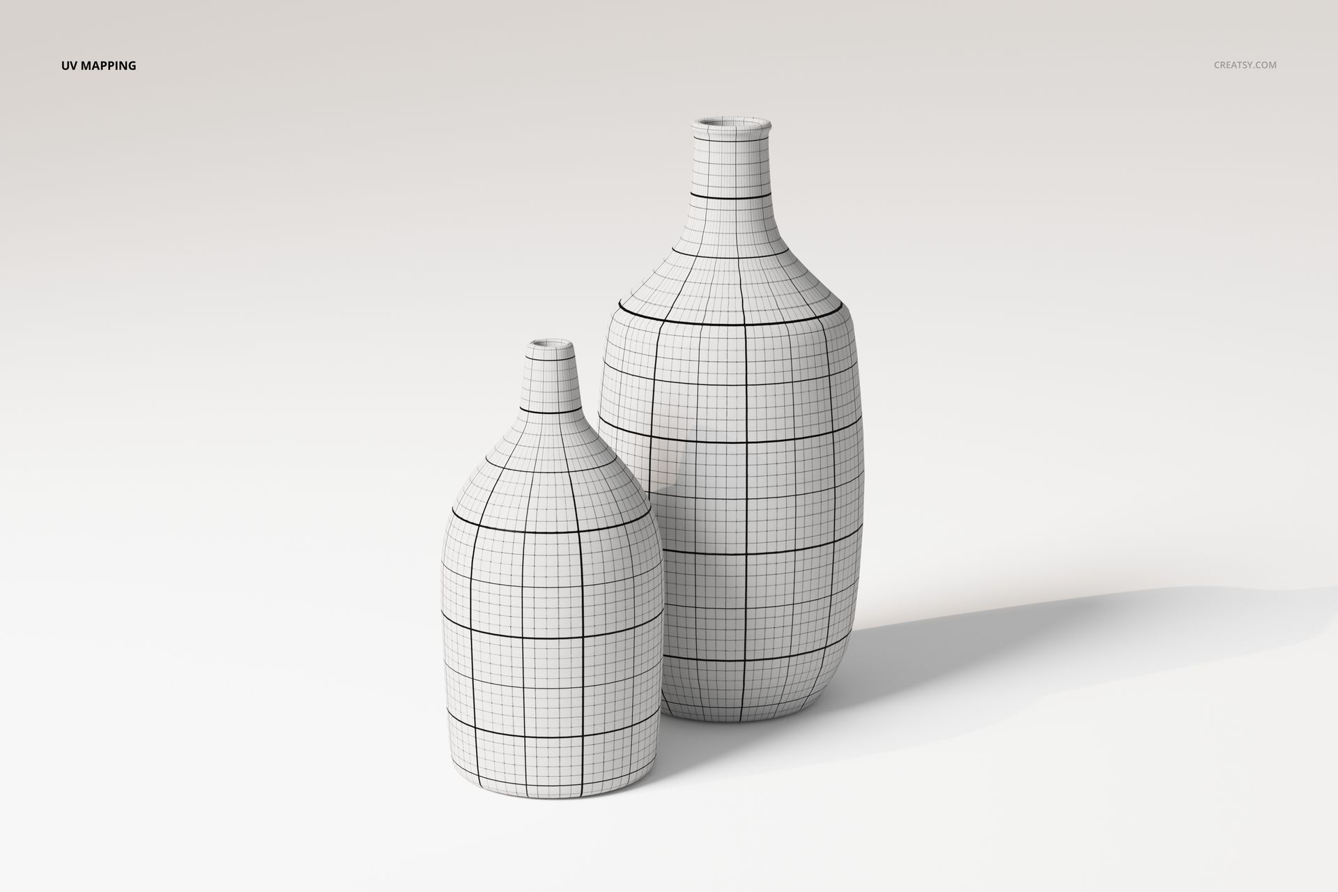 Front view of two decorative ceramic flower vases with a white grid pattern on a plain light background.