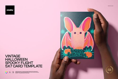 Vintage Halloween Spooky Flight 5x7 Card Template - mockup preview 1